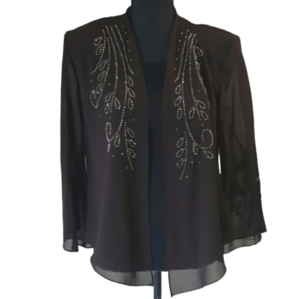 R & M Richards Beaded Open Front Chiffon Duster - image 1